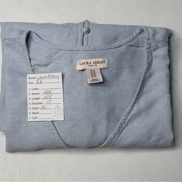 Laura Ashley Soft Blue V-Neck Blouse - Picture 11 of 12